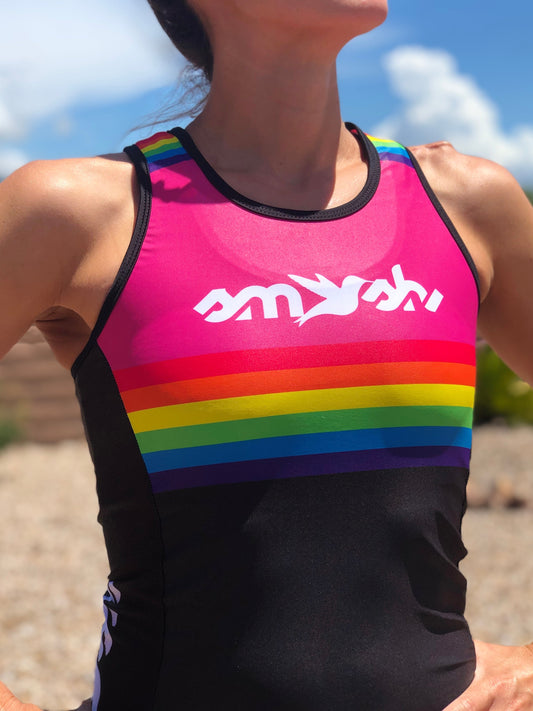 Warehouse Pink Rainbow Tri top with built-in bra FINAL SALE