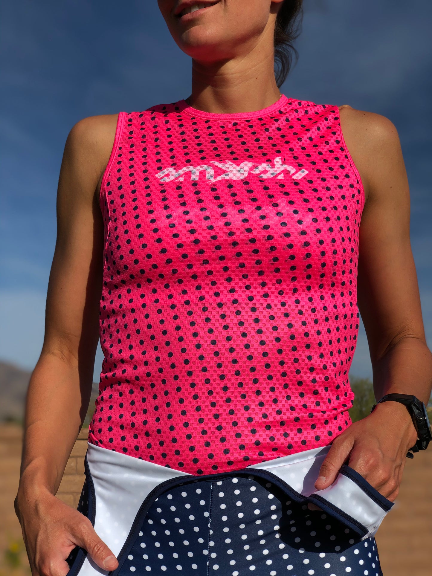 Weekend Solid Pink & Navy Dot Base Layer
