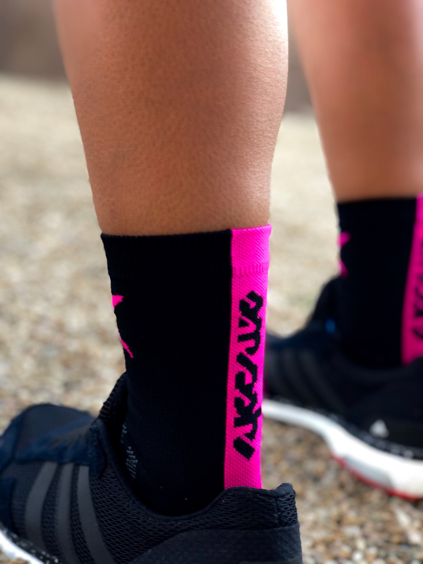 6" Hummingbird Crew Sock in Black & Pink