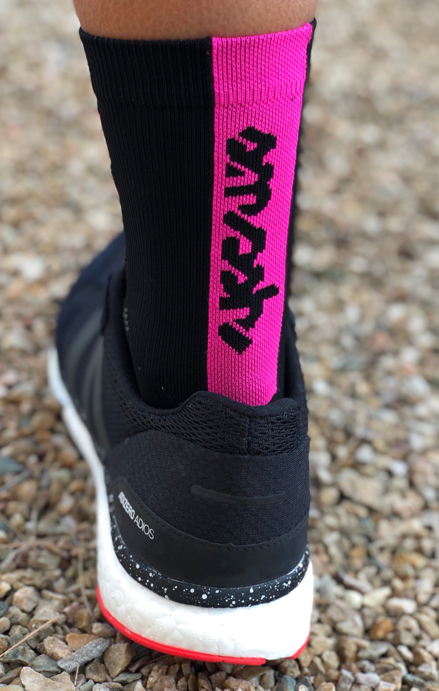 6" Hummingbird Crew Sock in Black & Pink